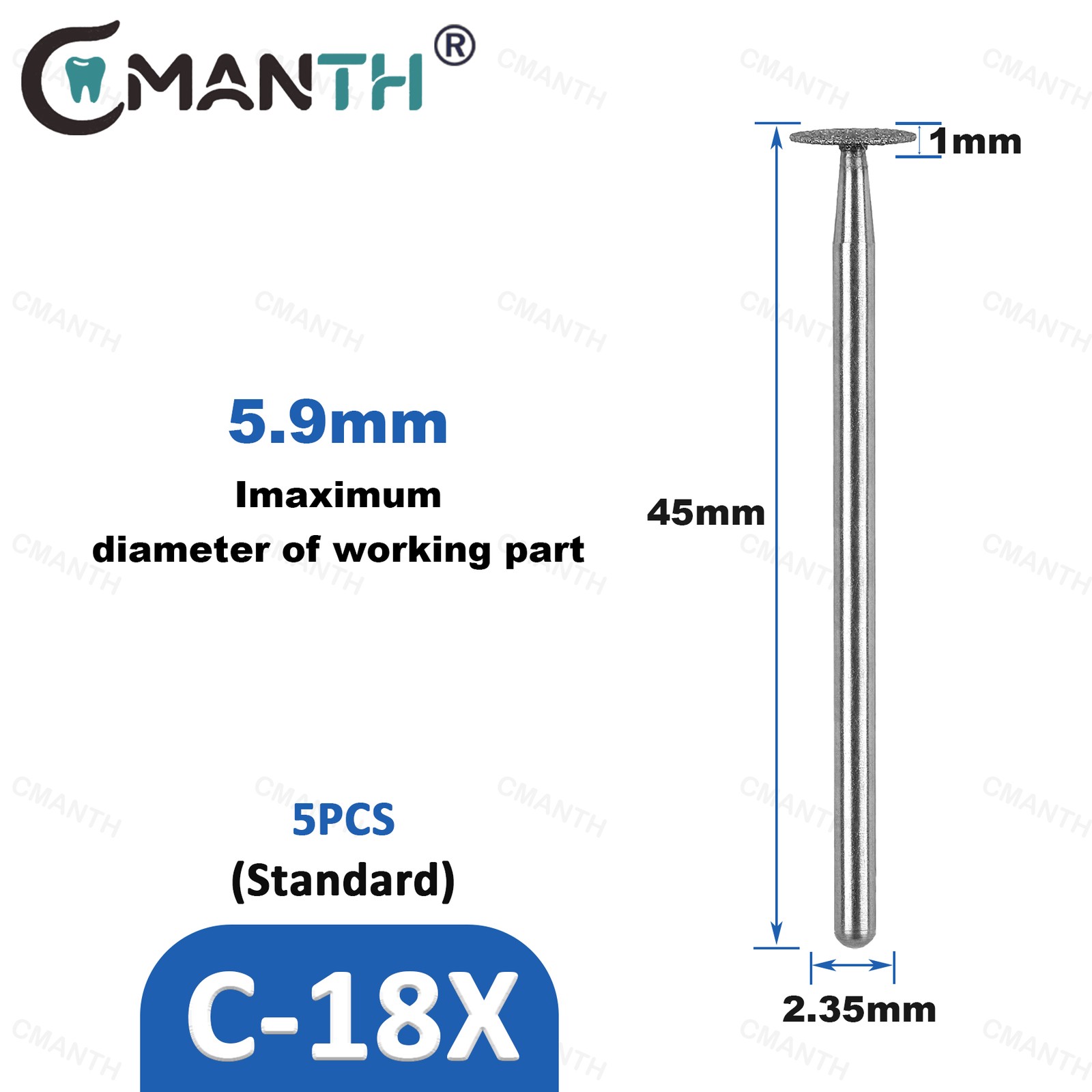 Dental Low Diamond Bur Teeth Polishing For Low Speed Handpiece HP Dia.2.35mm 5Pc