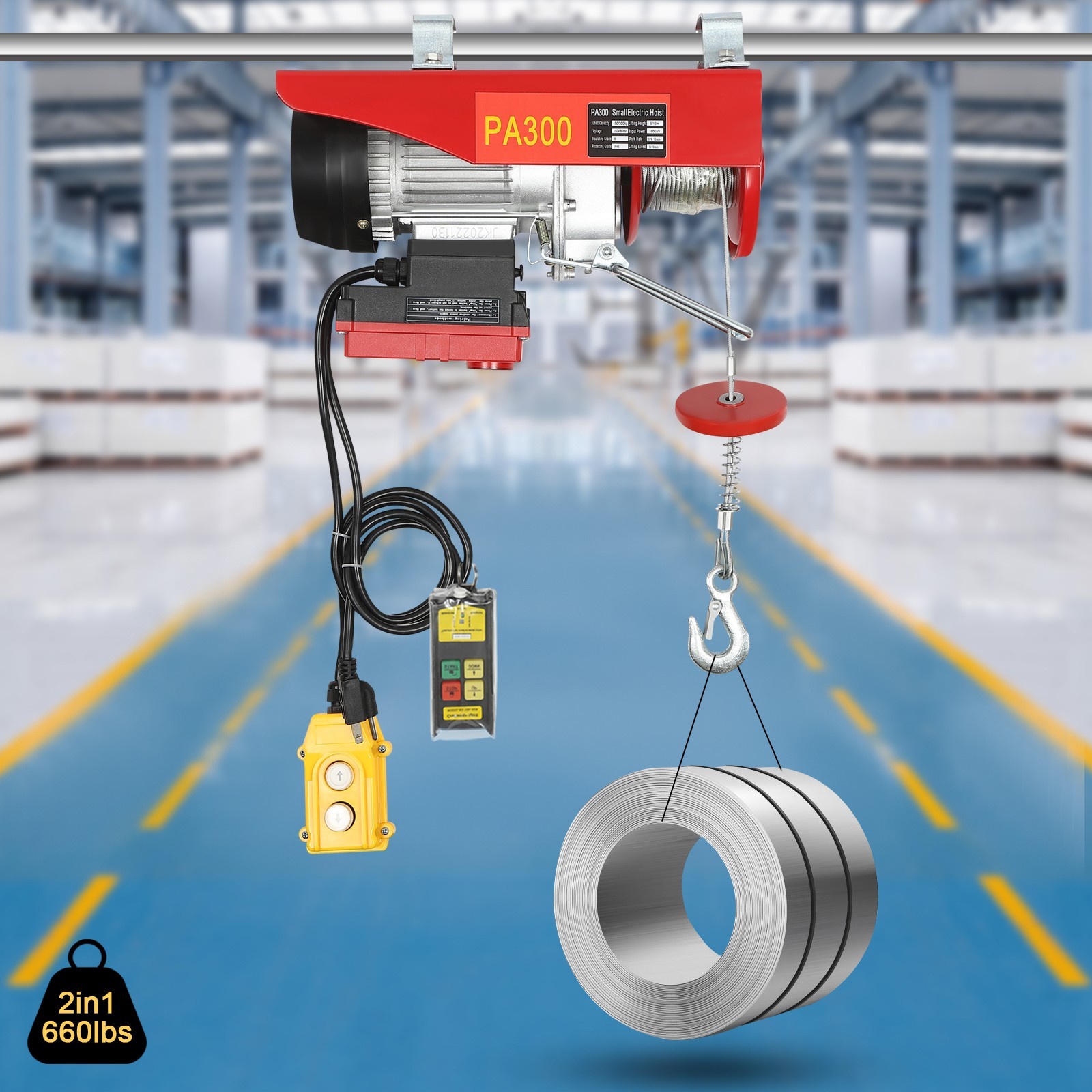 2-In-1 Hoist Warehouses Electric Single/Double Slings Electric Lift Winch 660lbs