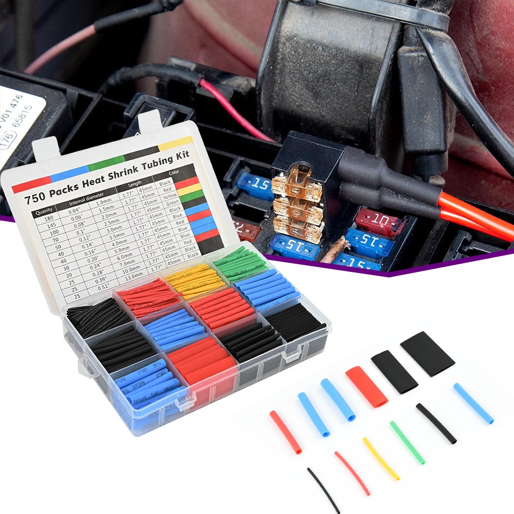 Assorted Heat Shrink Cable Wire Tubing Tube Sleeve Car Electrical Wrap 750PCS