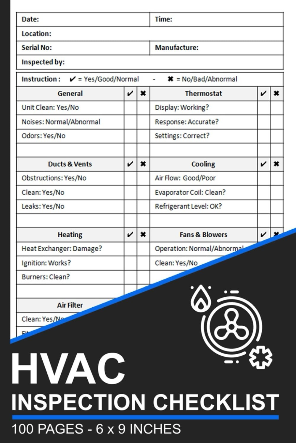 HVAC Inspection Checklist: HVAC Safety & Maintenance Inspection Forms Book | Rec