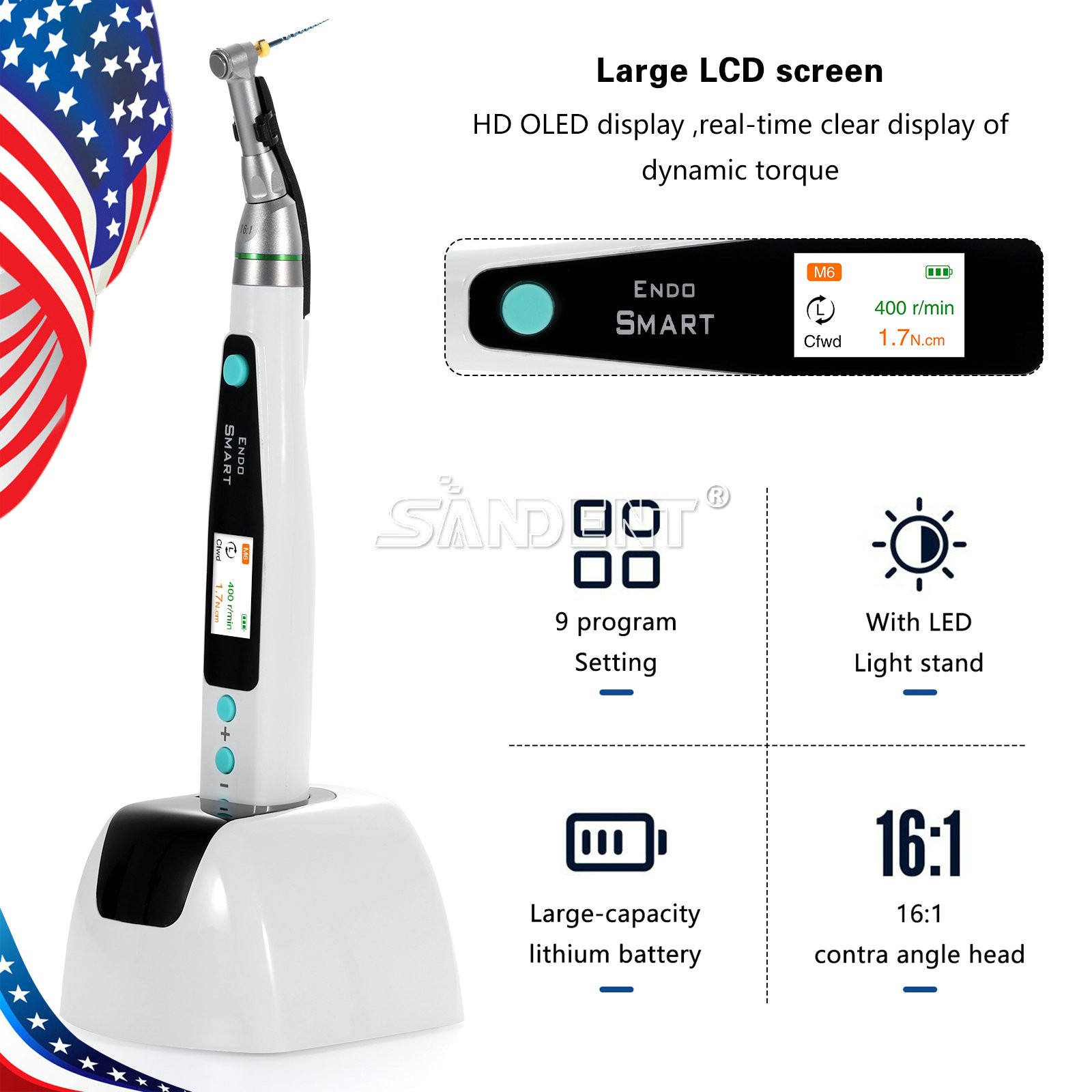 Dental 1:5 Fiber Optic LED Electric Contra Angle Increase Handpiece Ti-MAX X95L