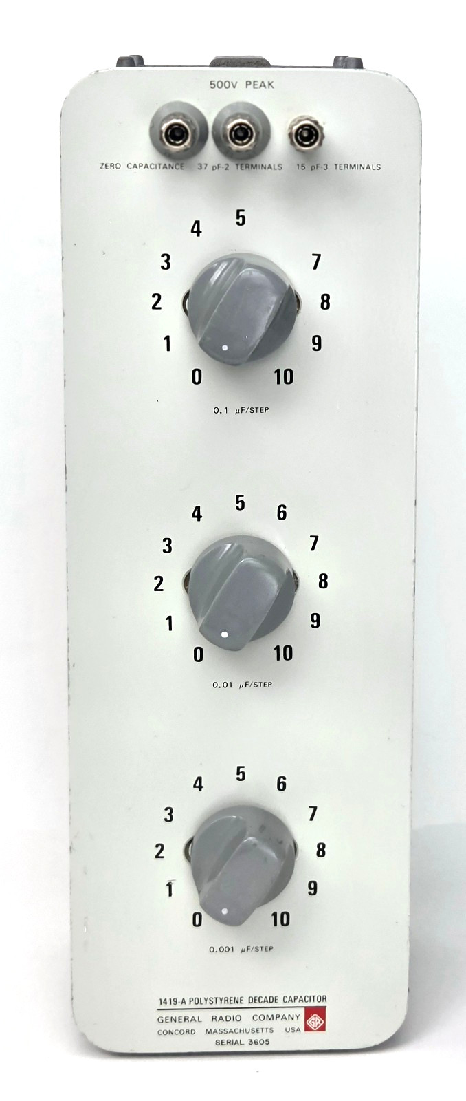 General Radio 1419-A 3-Dial Polystyrene Decade Capacitor .001-1.110 Mfd 1419A