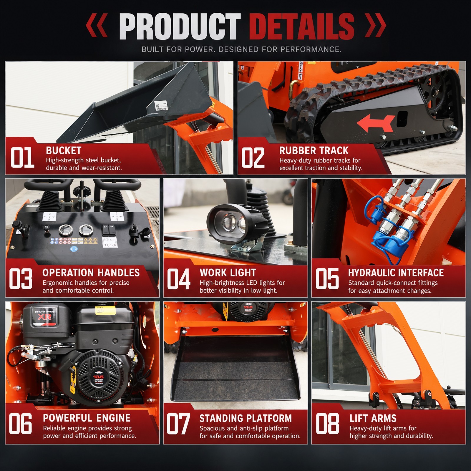 13.5HP Mini skid steer loader B&S engines Hydraulic System for sale USA STOCK
