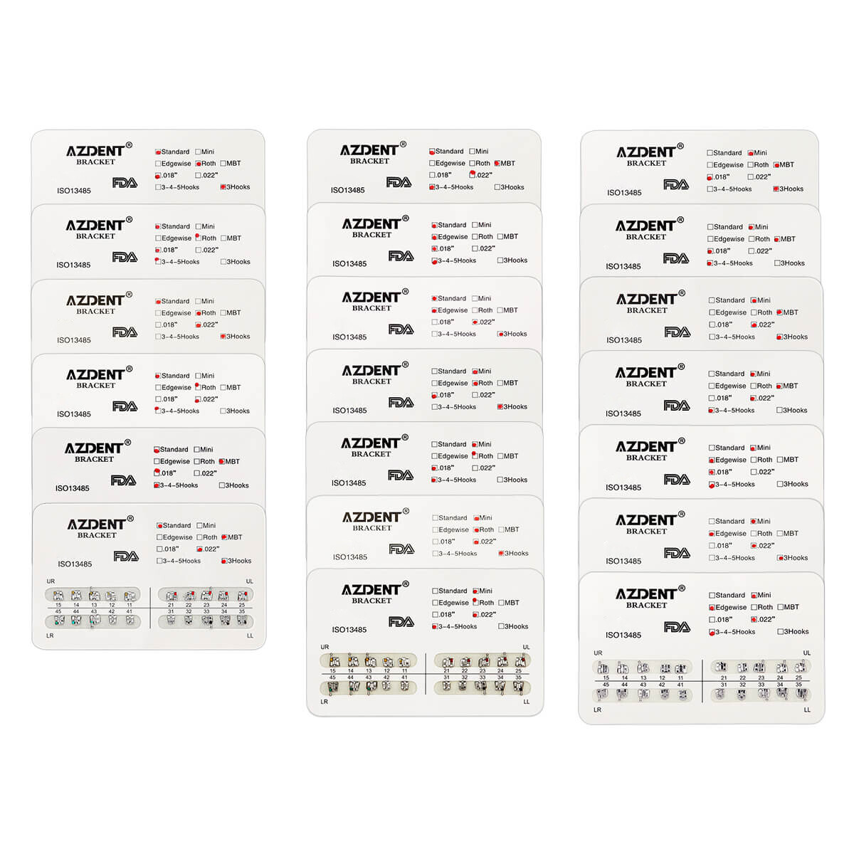 AZDENT Dental Orthodontic Brackets Brace Mini Standard Edgewise Roth MBT 018 022