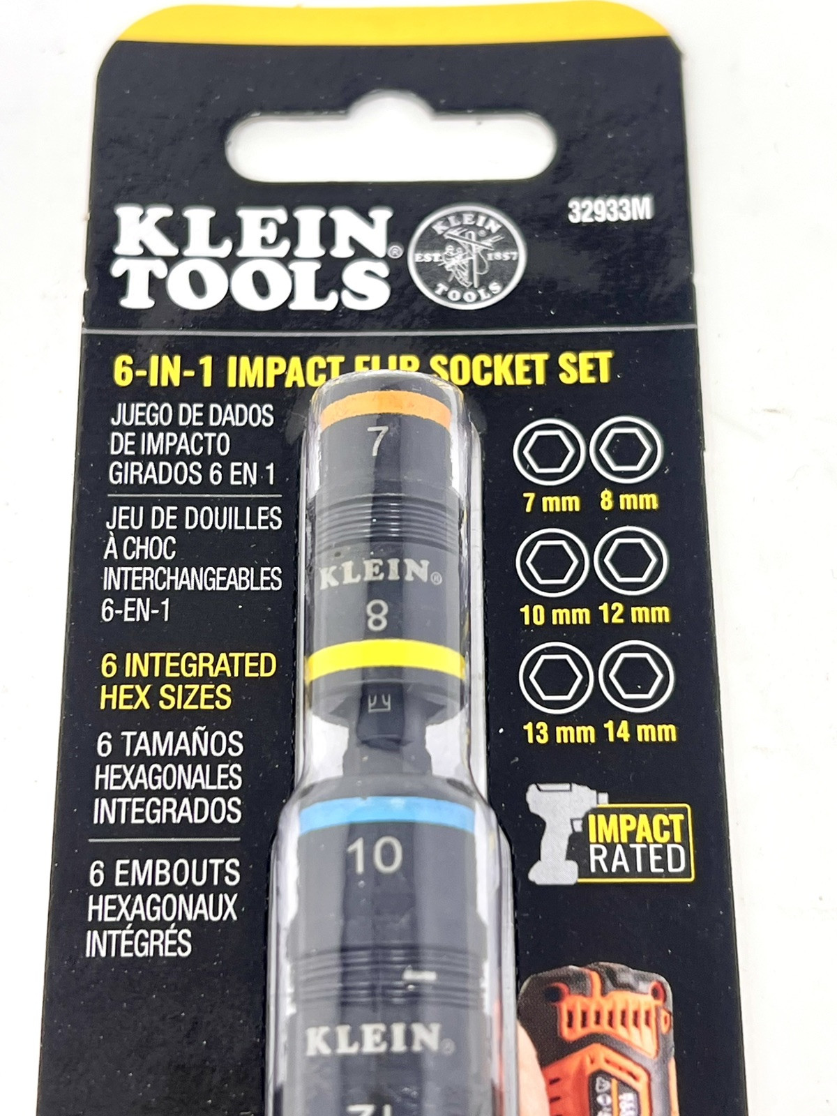 Klein Tools 32933M 6-in-1 Impact Rated Flip Socket Set 5” 6 Metric Hex Sizes NEW