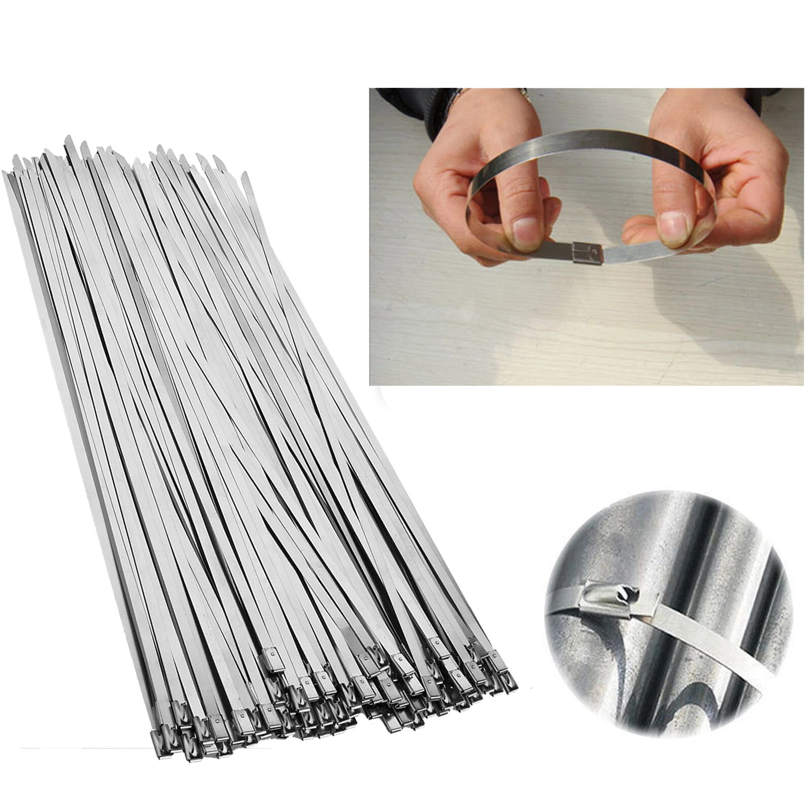 100PCS 150mm Metal Zip Ties Stainless Steel Heavy Duty Self-Locking Cable Ties