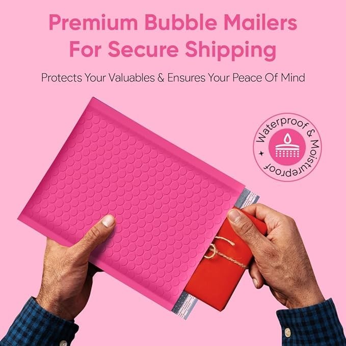 Hot Pink 7.25×12, Poly Bubble Mailers, (#1), Padded Envelopes, Package Bags, Shi
