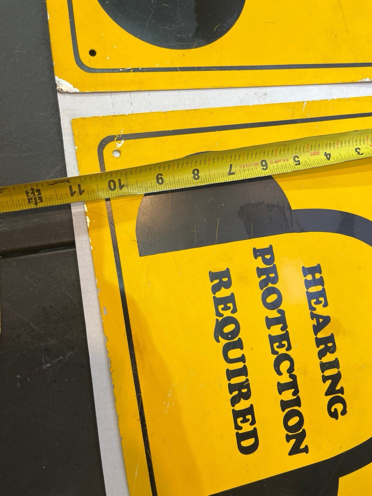 Pair of Vintage Metal Hearing Protection Required Signs Industrial Safety 11×14
