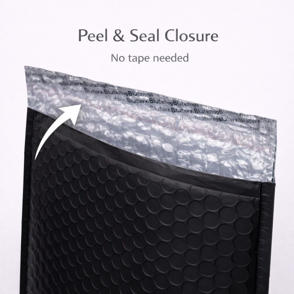 6.5×10 Matte Metallic Black Poly Bubble Mailers Padded Self Seal Shipping