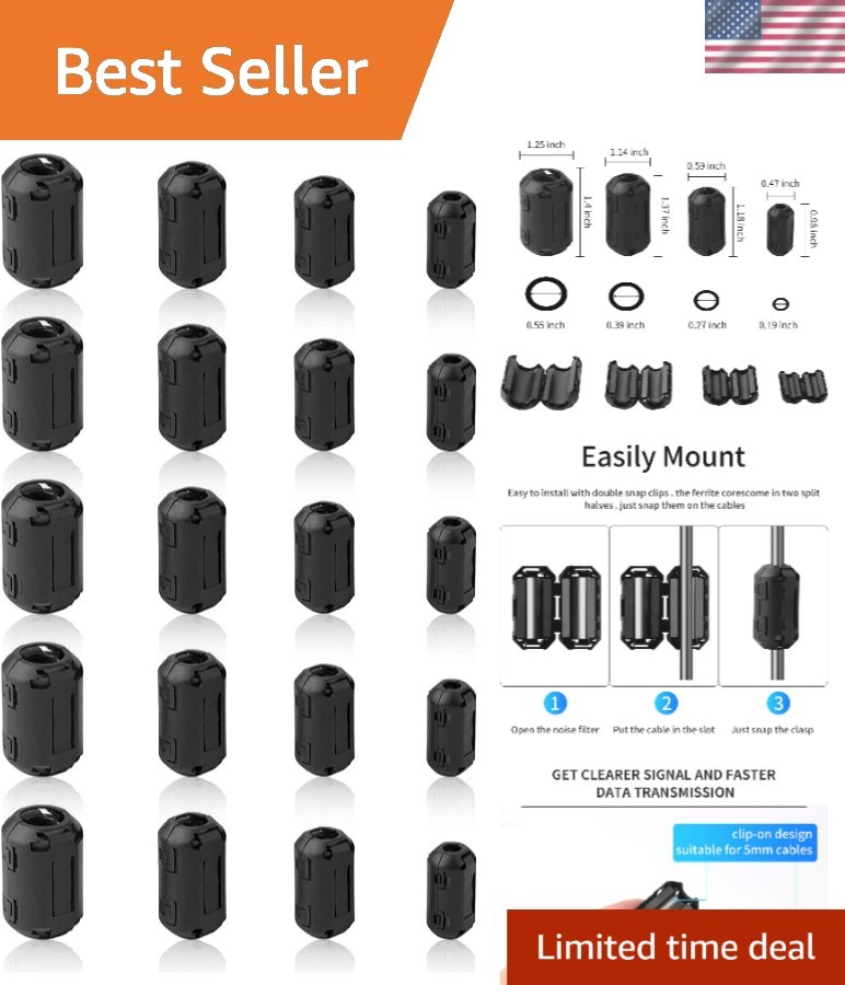 20-Pack Ferrite Ring Core EMI Noise Suppressors – Versatile Signal Shielding