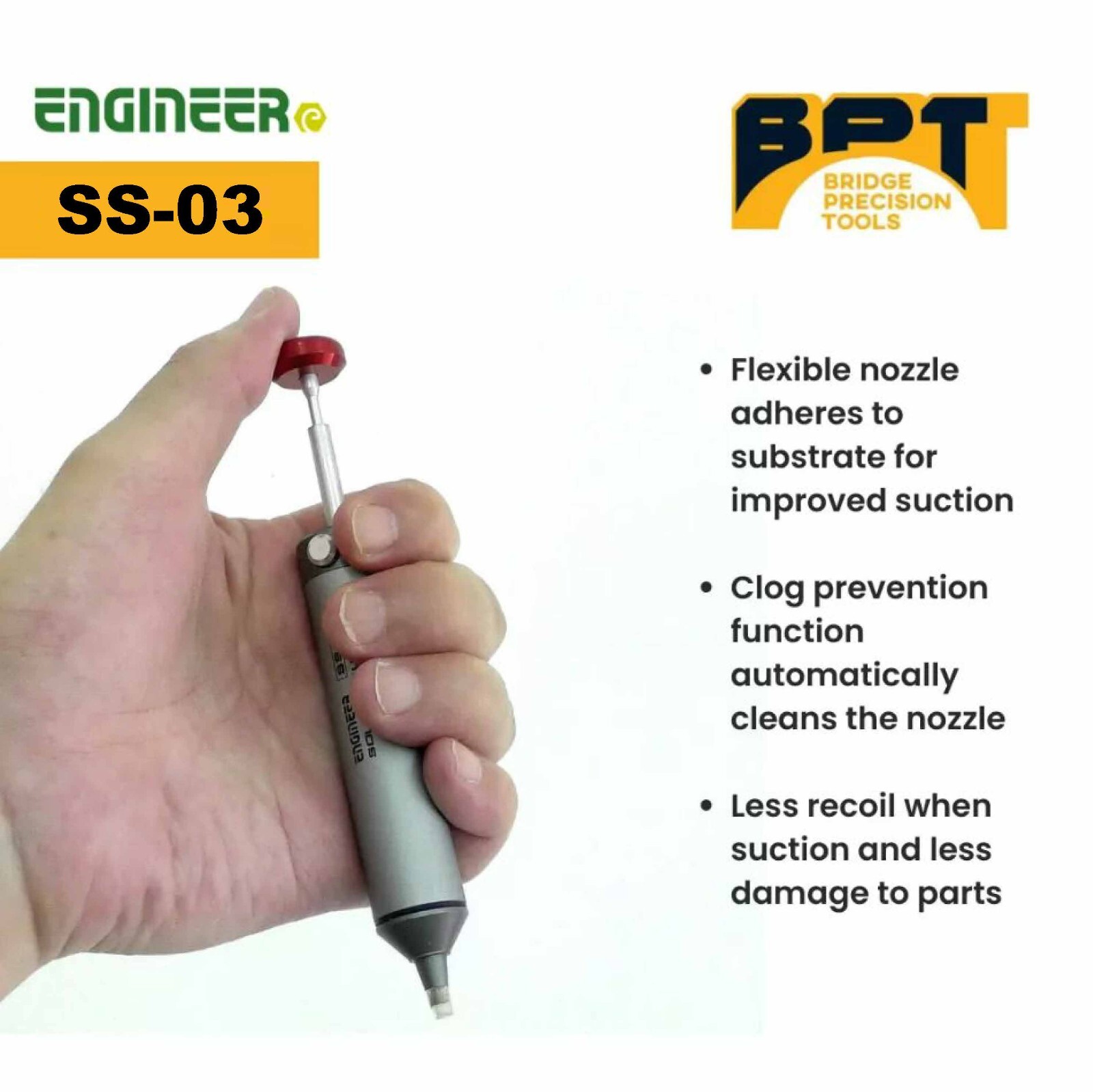 ENGINEER SS-02 Japanese Solder Sucker Desoldering Pump w/Silicone Tip Spare Tube