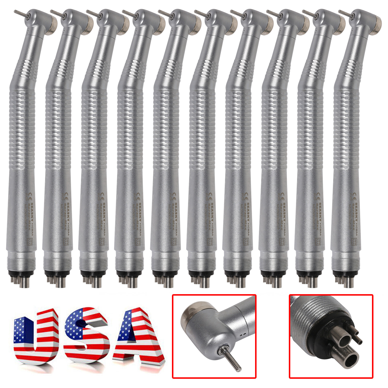 10PCS Dental High Speed Handpiece Push Button Standard 4 hole NSK Style SEASKY
