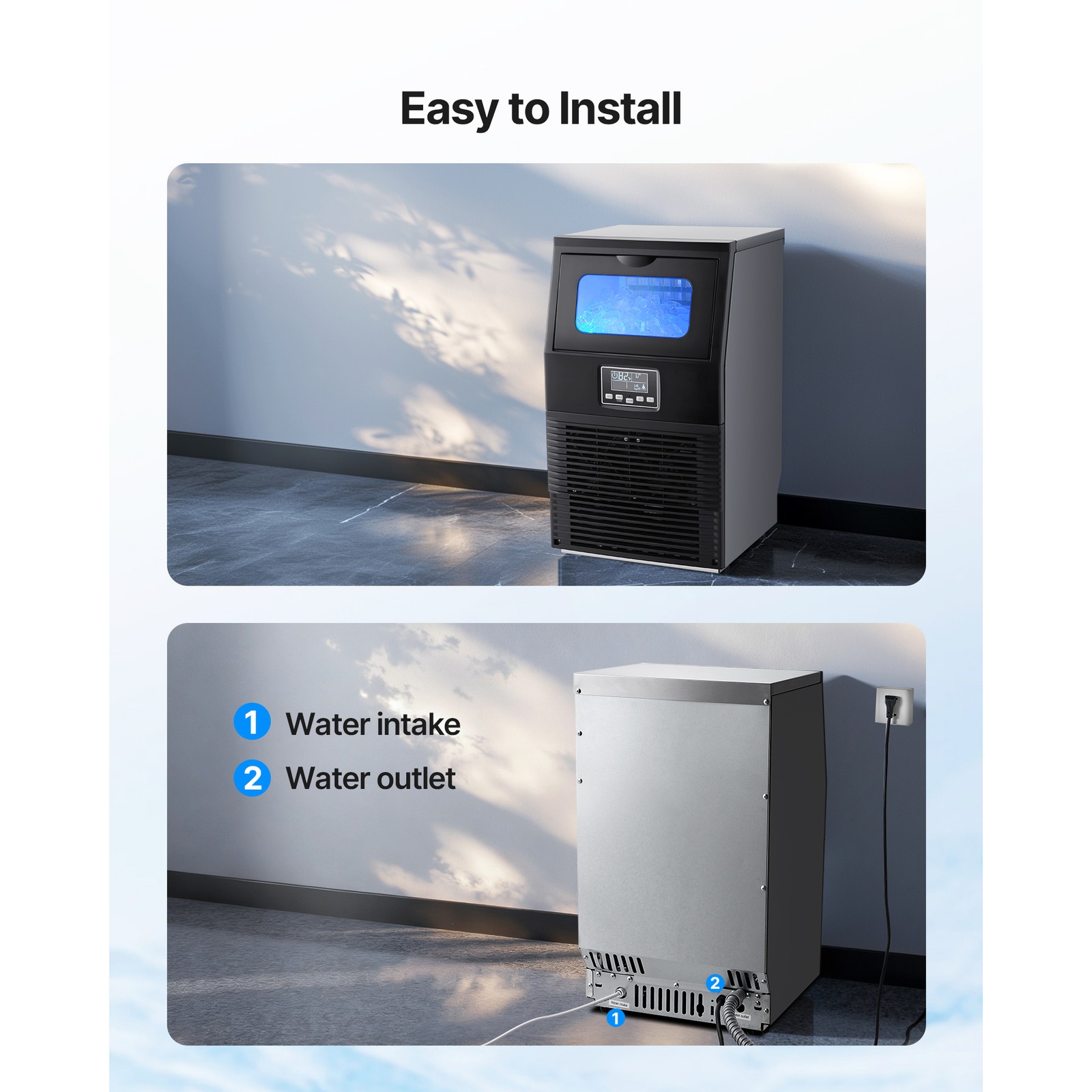 Uimoso 80lbs/24h Commercial Ice Maker Home Bar Restaurant Built-in Cube Machine