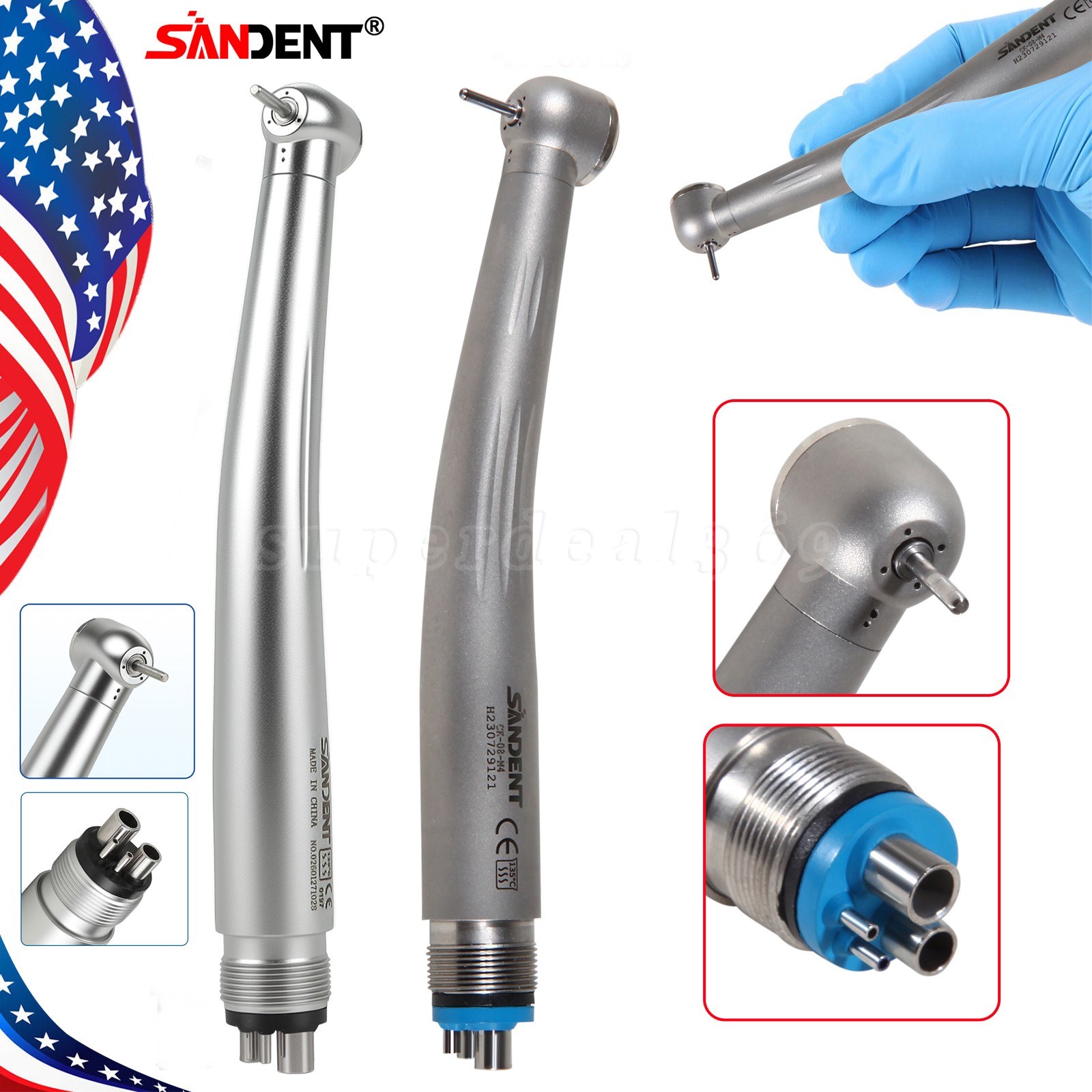SANDENT NSK Style Dental High Fast Speed Handpiece Push Button 2/4Hole (Ceramic)