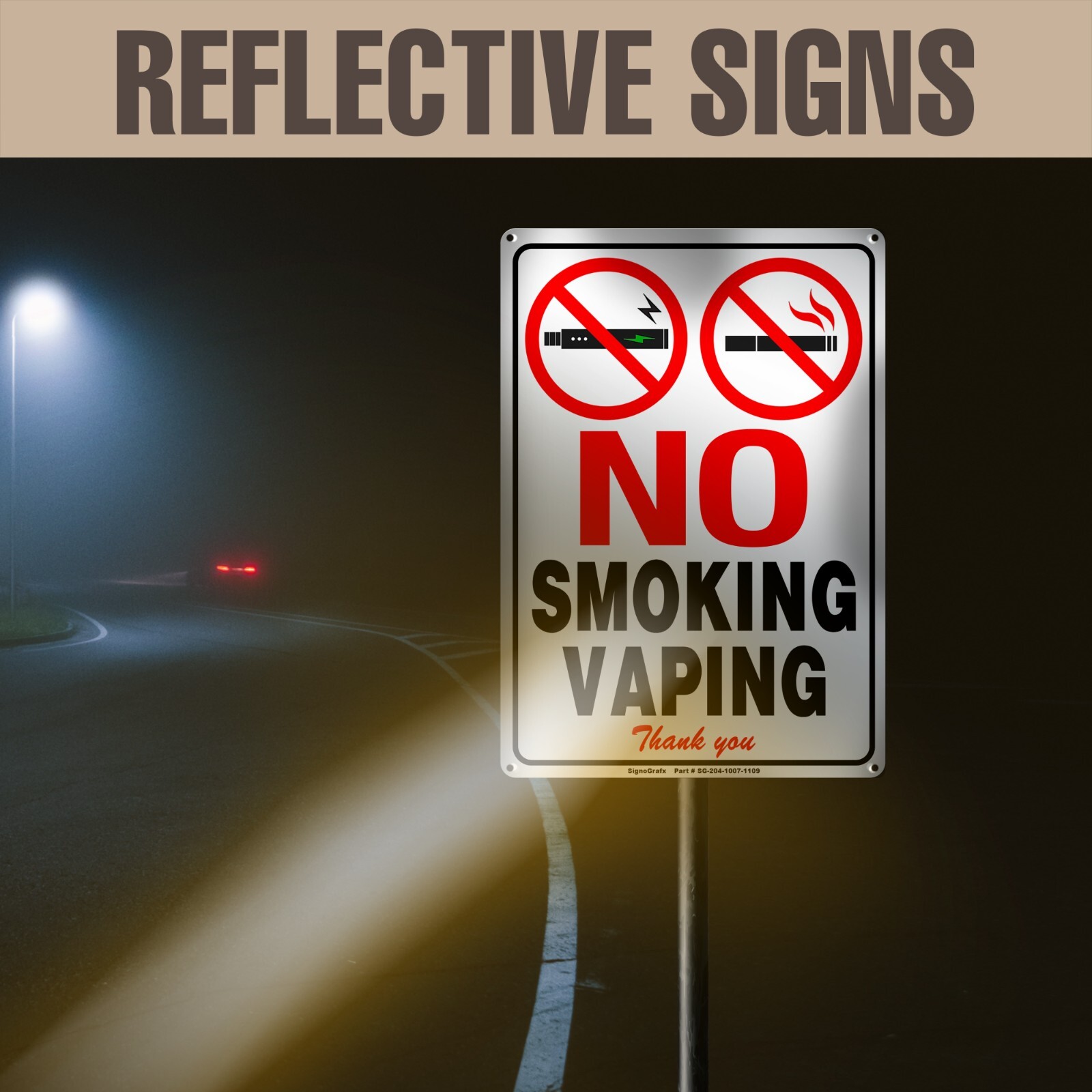 SIGNOGRAFX No Smoking No Vaping Metal Sign, 10×7 Inches Indoor and Outdoor Use
