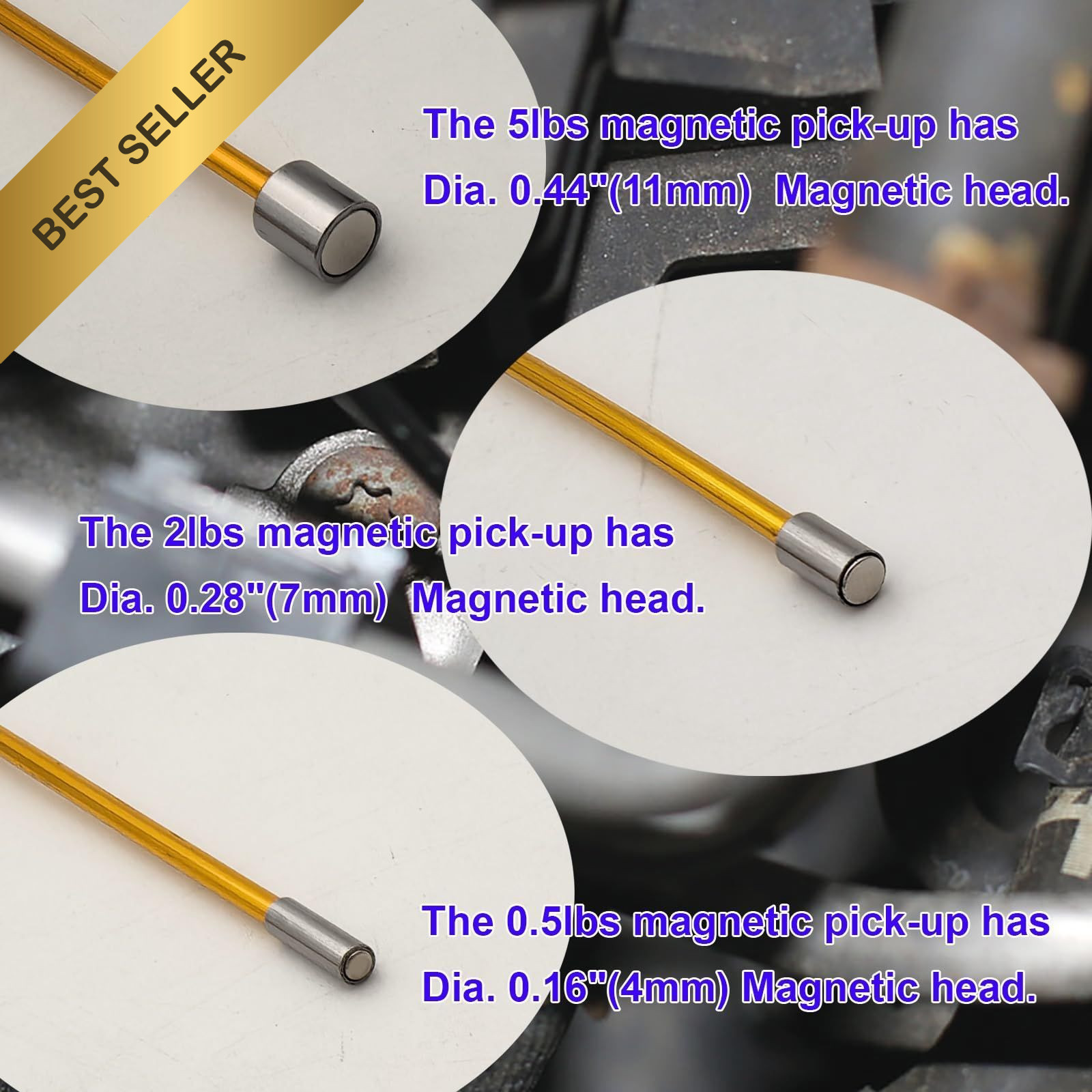 3-Pack Flexible Magnetic Pickup Tool Set 26″ Bendable Extension Stick 0.5lb 2lb