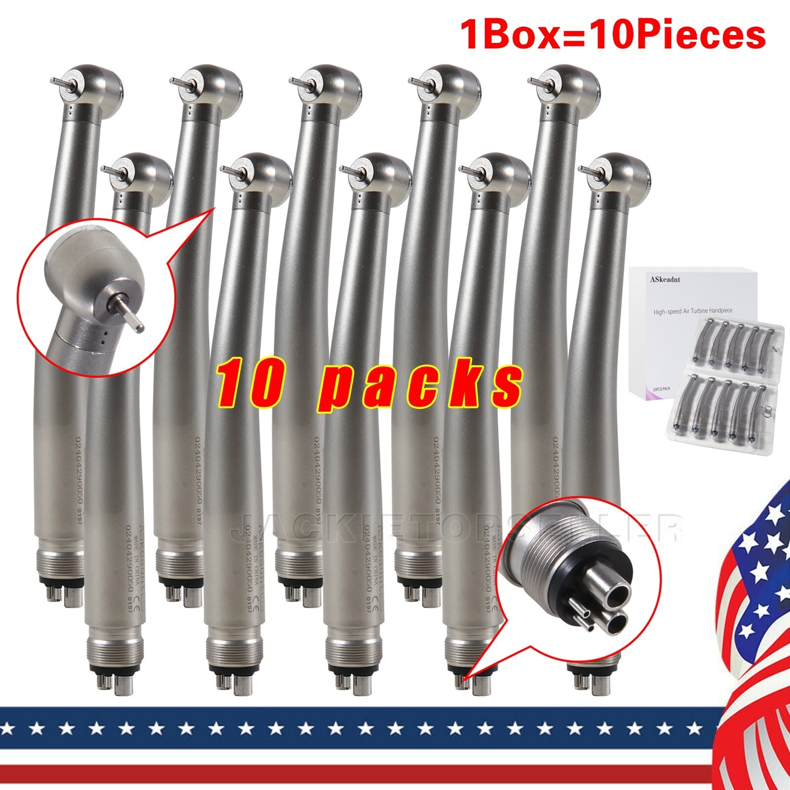 Dental High Speed Handpiece Push Button Air Turbine 4 Hole Midwest 10pcs/1 Pack