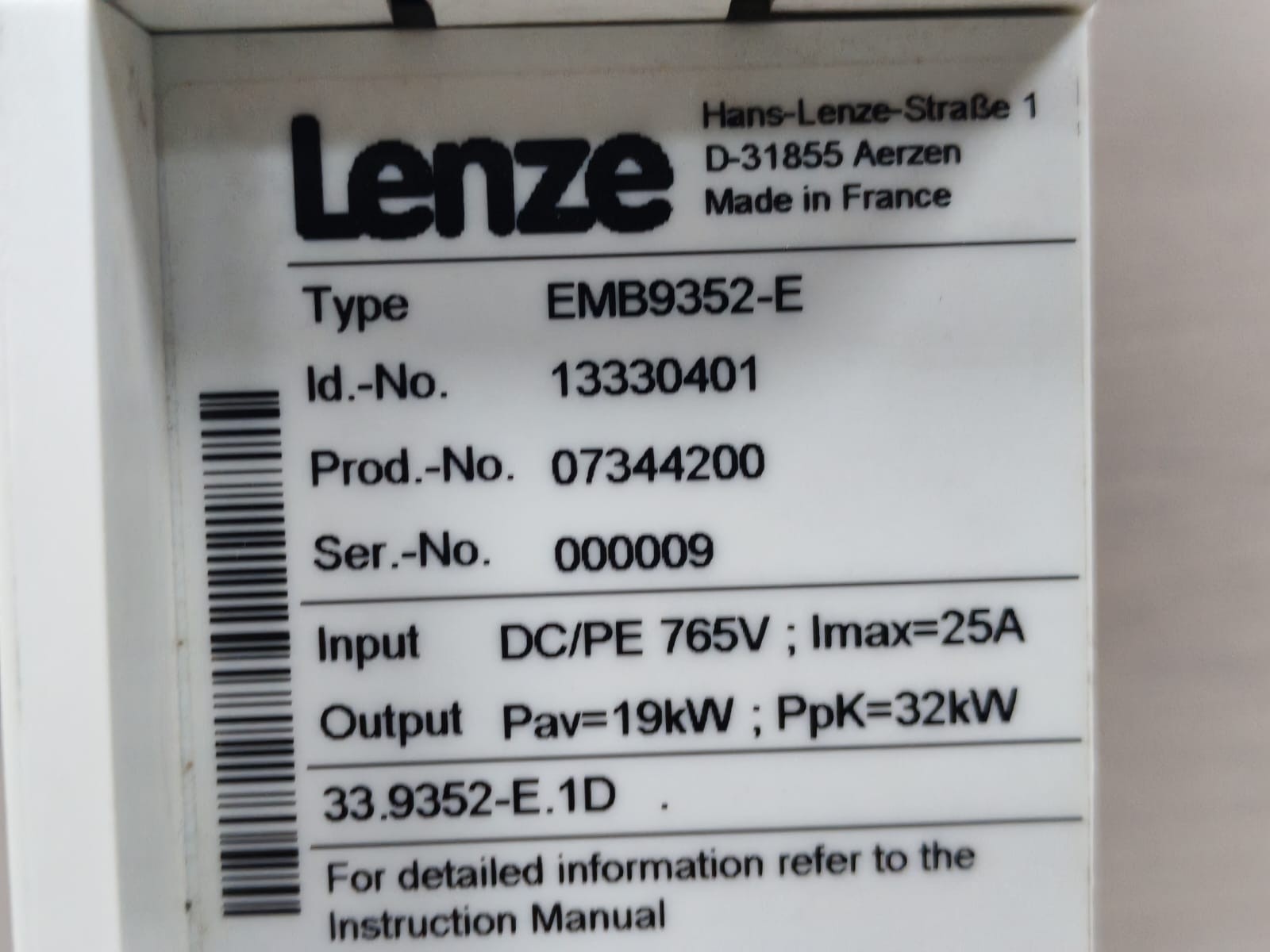 LENZE EMB9352-E SERIES BRAKE UNIT 765V