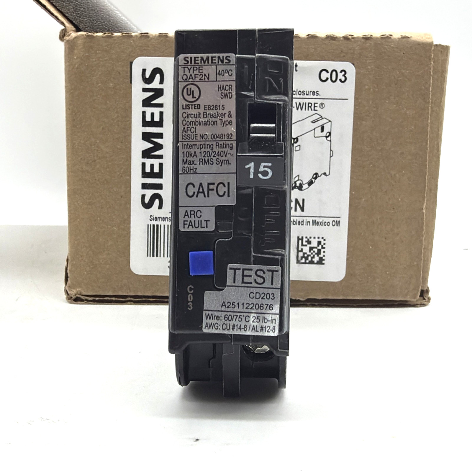Siemens QA115AFCN 15A 1-Pole AFCI Arc Fault Plug-On Neutral Breakers Pack 10 NEW