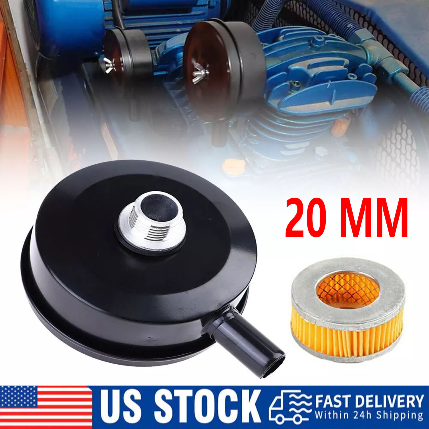 1/2″ 20mm Thread Air Compressor Intake Filter Muffler Silencer Black-Metal T5