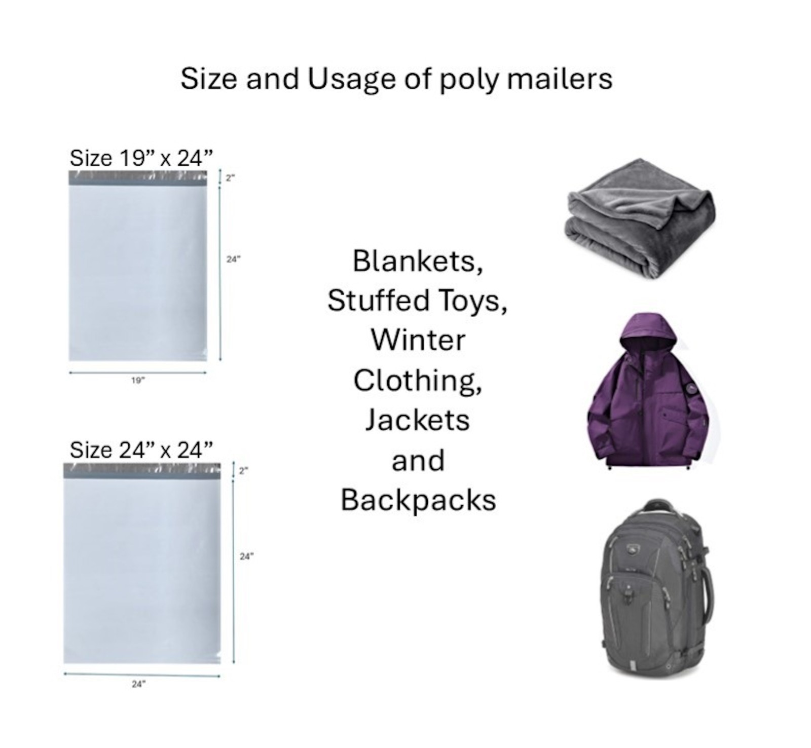 24″x24″ Poly mailers, shipping envelopes, mailing bags Extra strong 2.5Mil
