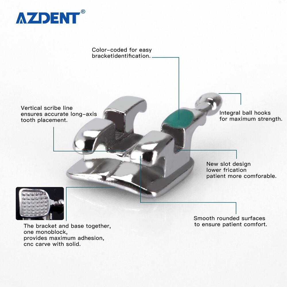 AZDENT Dental Ortho Monoblock Brackets Braces Mini Roth .018 Hooks 3-4-5
