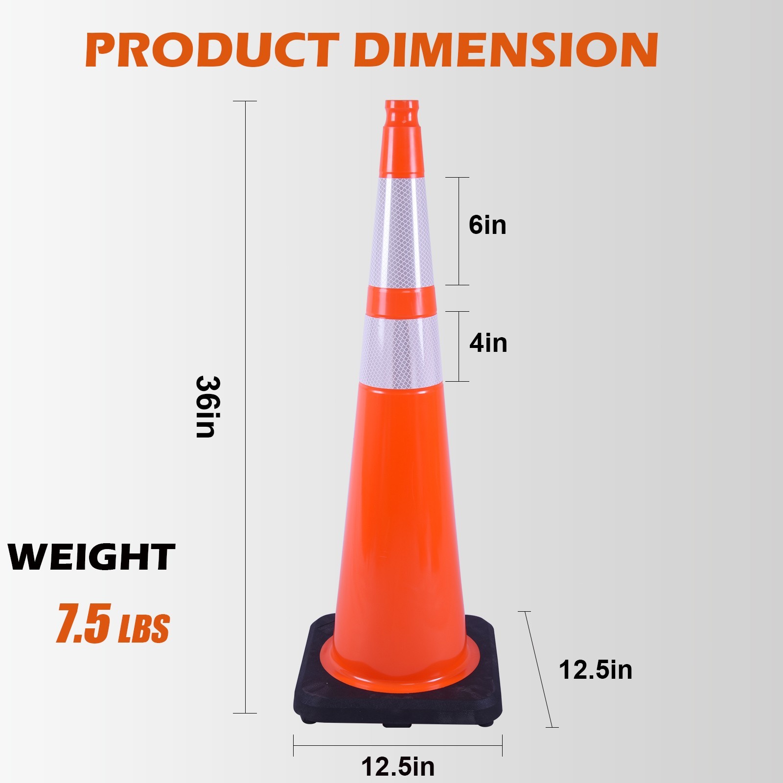 6 Pack 36″ Orange Traffic Safety Cones Durable PVC with Weighted Black Base