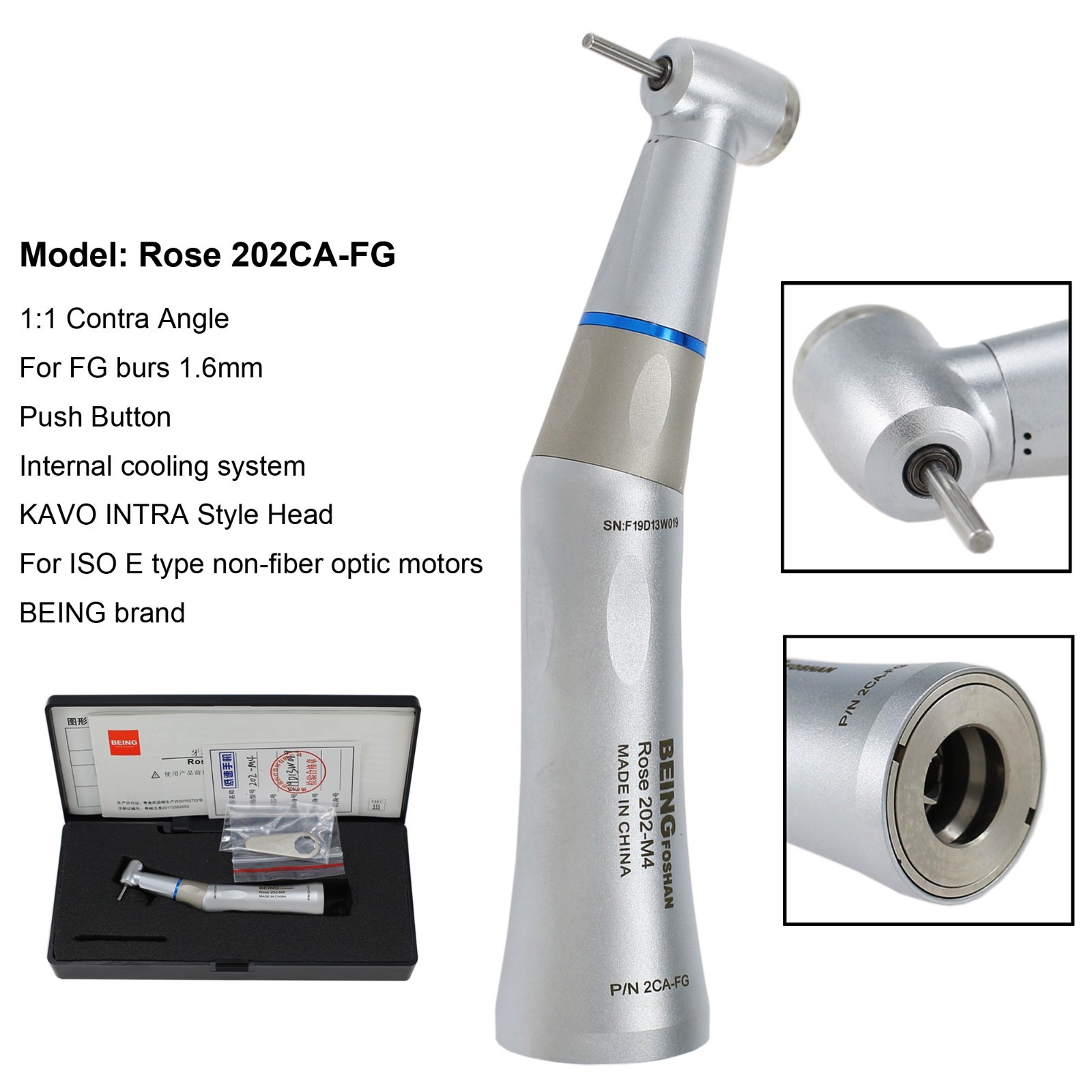 BEING Dental Contra Angle Straight Handpiece Air Motor 4 Hole Low Speed NSK KAVO