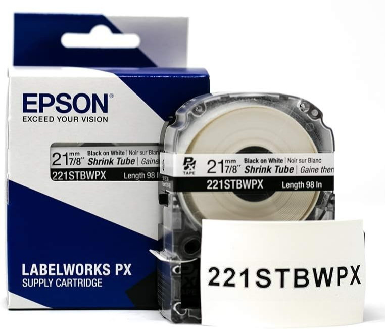 Epson LABELWORKS 221STBWPX Black on White Shrink Tube 7/8″ (21mm) Tape-221STBWPX