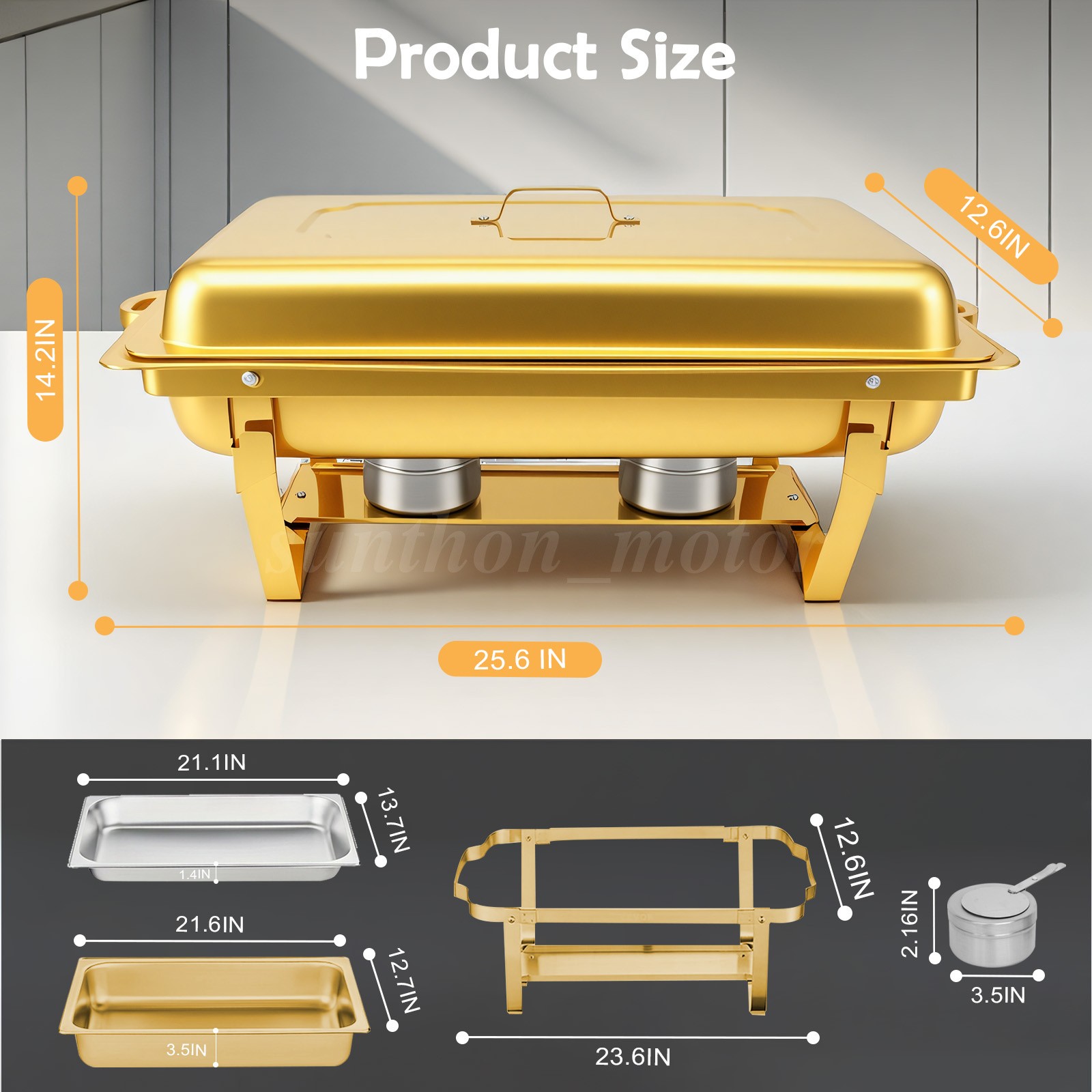 2/4/6X 9Qt Chafing Dish Buffet Set GOLD Stainless Steel Chafer for Catering full