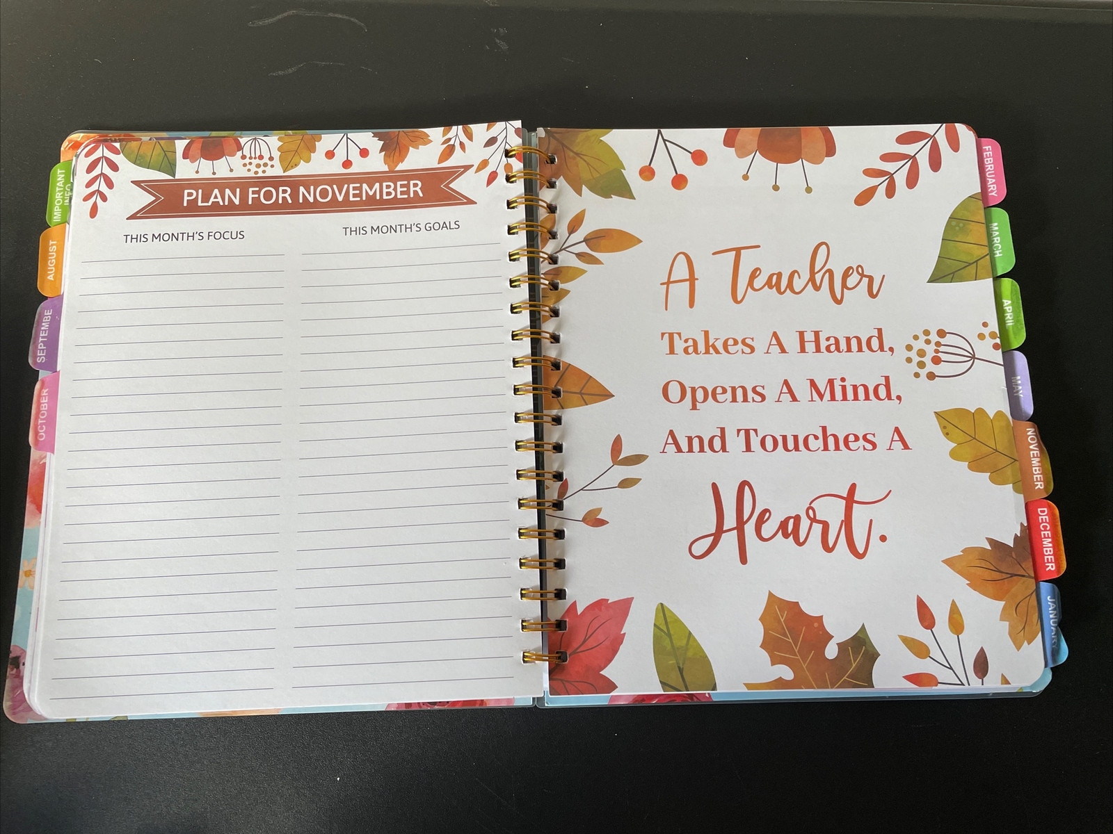 Undated Teacher Planner Daily Weekly Monthly Spiral Bloom Planner 11″×9″