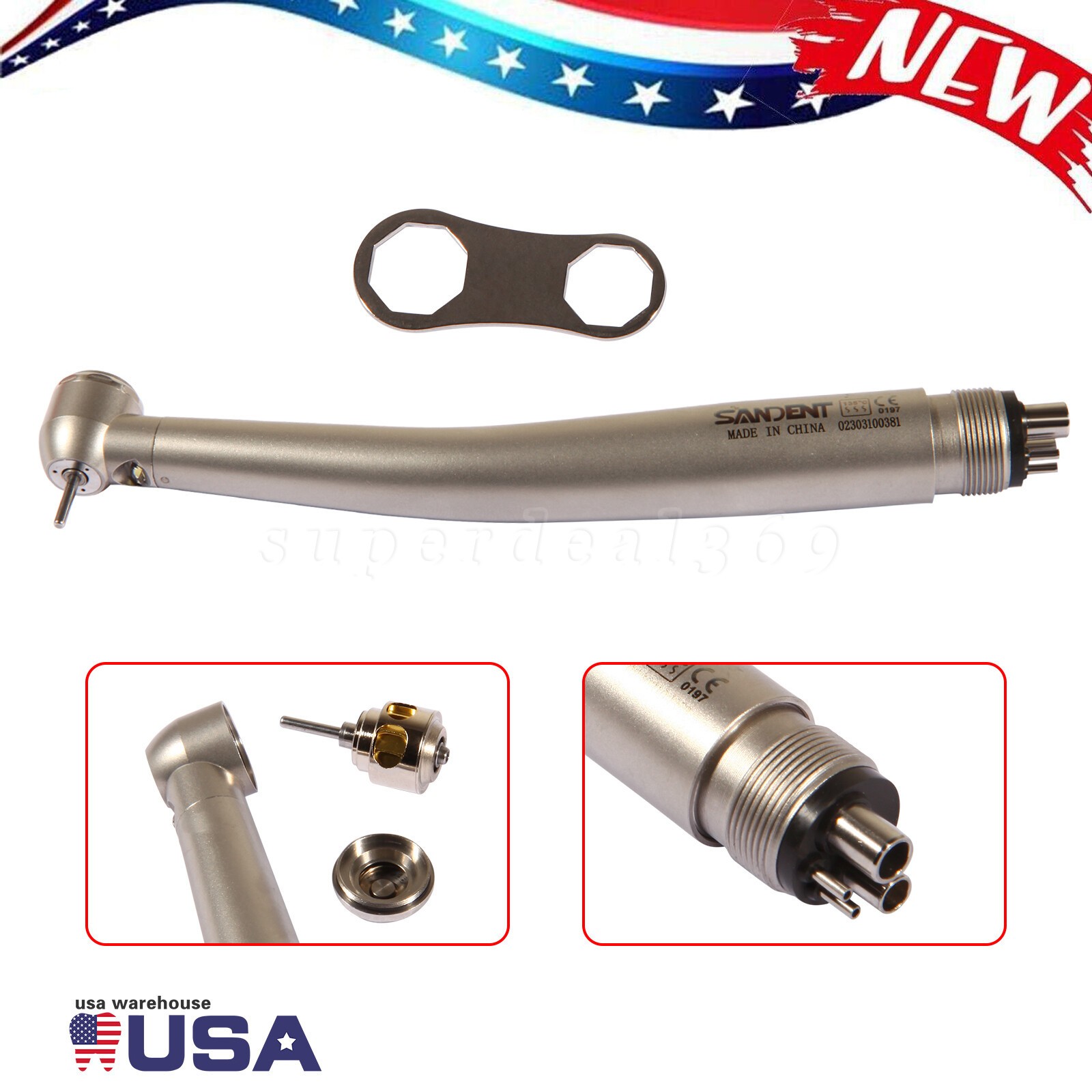 NSK Style Dental Fiber Optic LED E-generator High Speed Handpiece Turbine 4Holes
