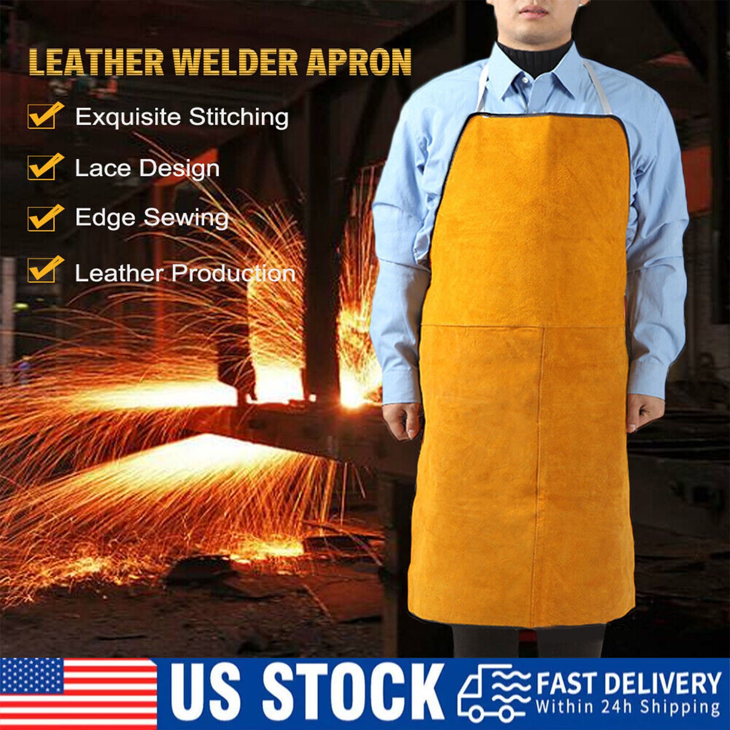 Leather Welding Welder Apron Blacksmith Mechanic Protective Working Gear Brown