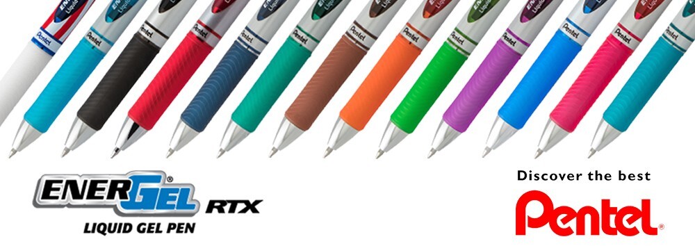 Pentel EnerGel RTX Retractable Liquid Gel Pens, Medium Point, 12 Assorted Colors