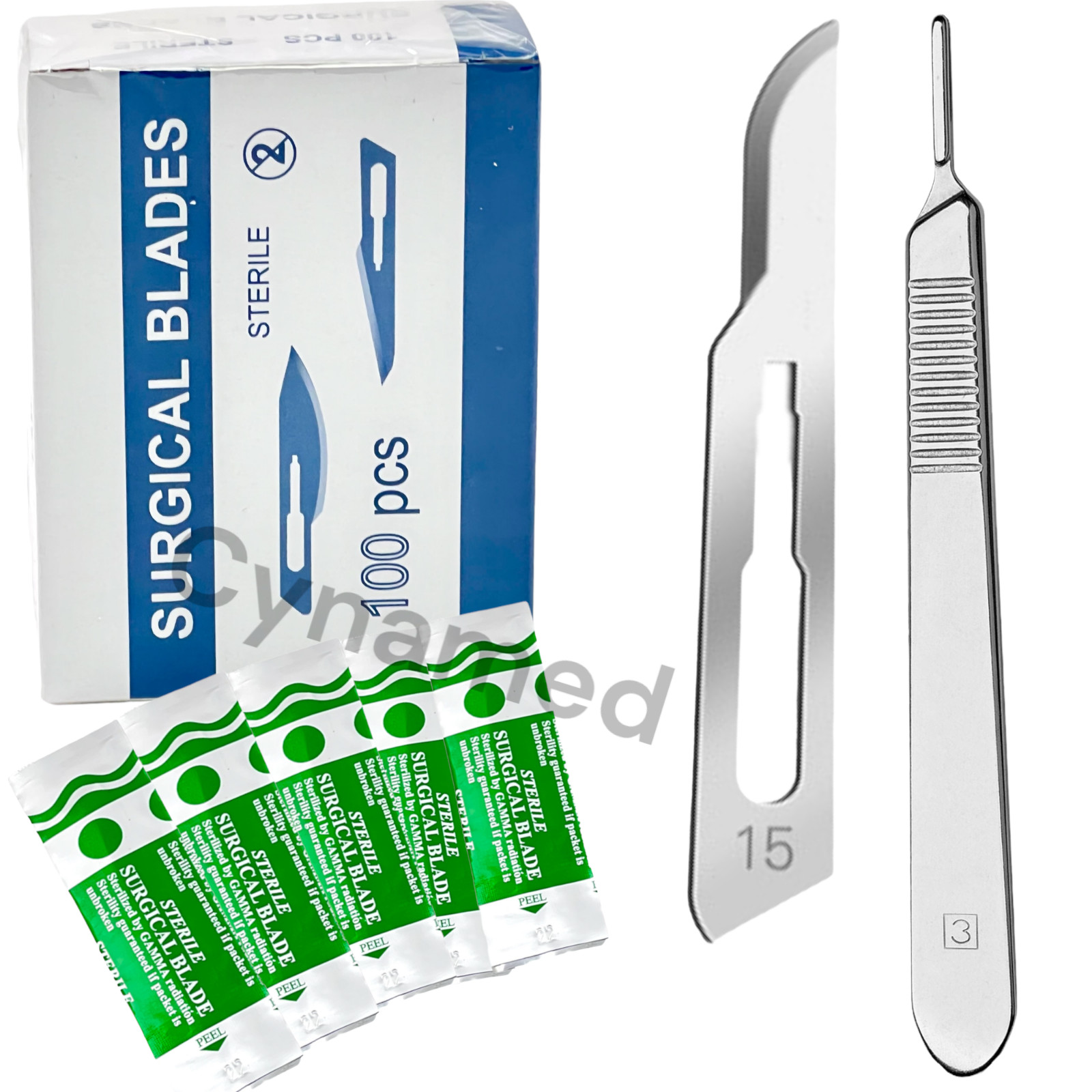100 Sterile Surgical Blades with FREE Scalpel Knife Handle Medical Dental Tools