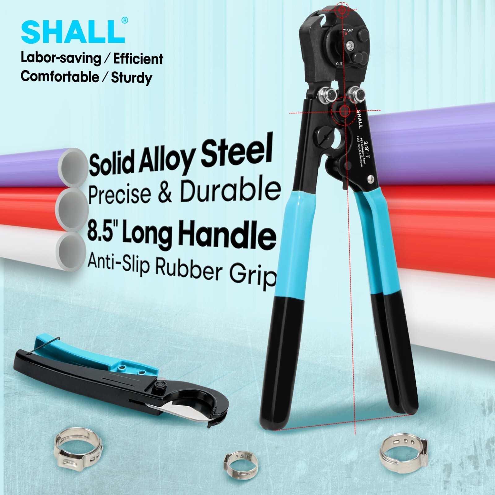 SHALL 2-IN-1 Pex Crimping Clamp Cinch & Remove Tool with Pipe Hose Cutter