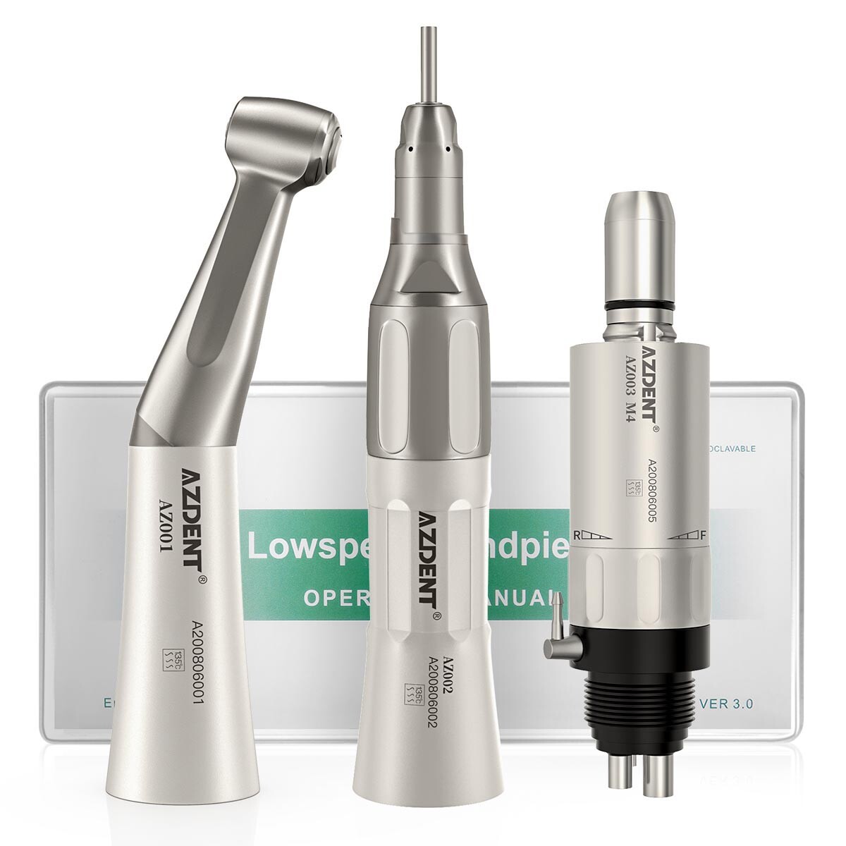 AZDENT Dental Slow Low Speed Handpiece Straight Contra Angle Air Motor 4/2Holes
