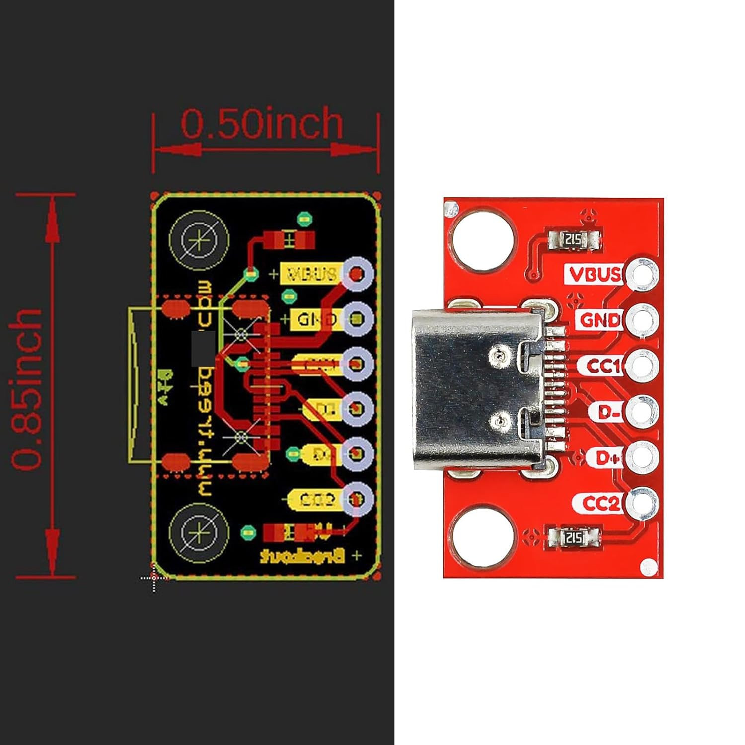 10 PCS USB Type-C Breakout Board Female Connector 16-Pin PCB Serial Adapter