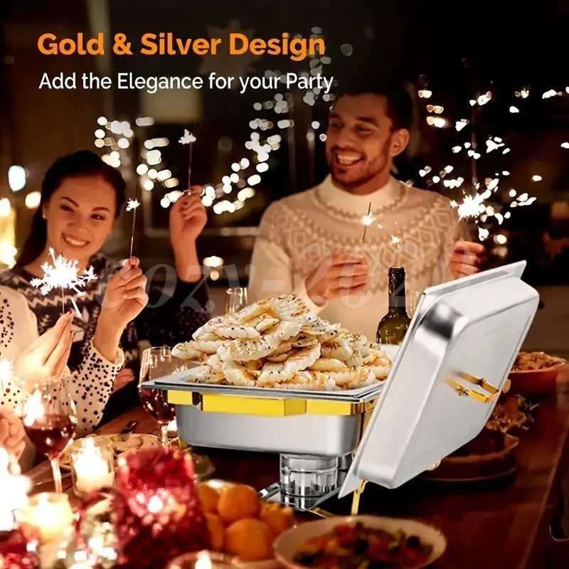 4 Pack Chafing Dish Buffet Set 9QT Stainless Steel Chafing Dishes Gold & Silver