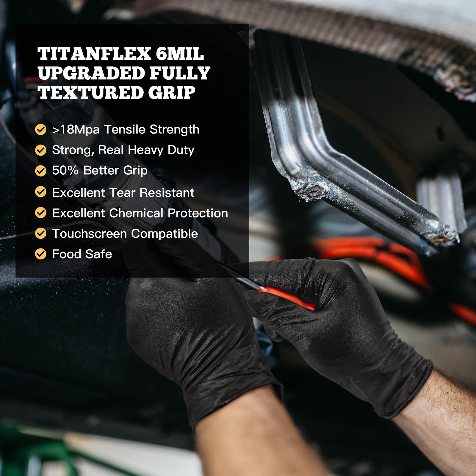 Heavy Duty Nitrile Gloves 6mil, 100 Count, Black, Latex-Free, Powder-Free