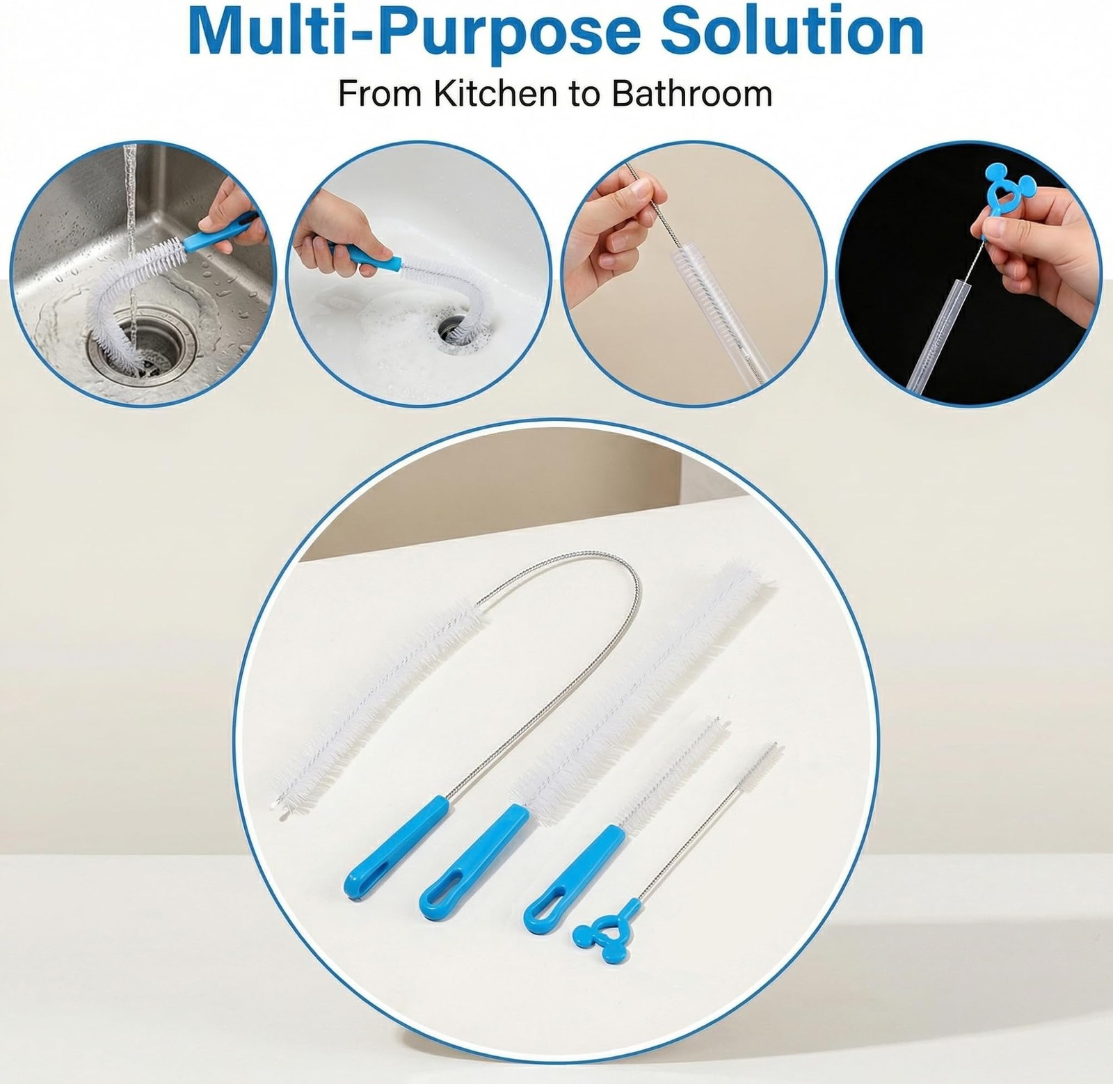 Flexible Drain Cleaning Brush Set, Long Pipe Cleaner for Kitchen Sink, Shower…