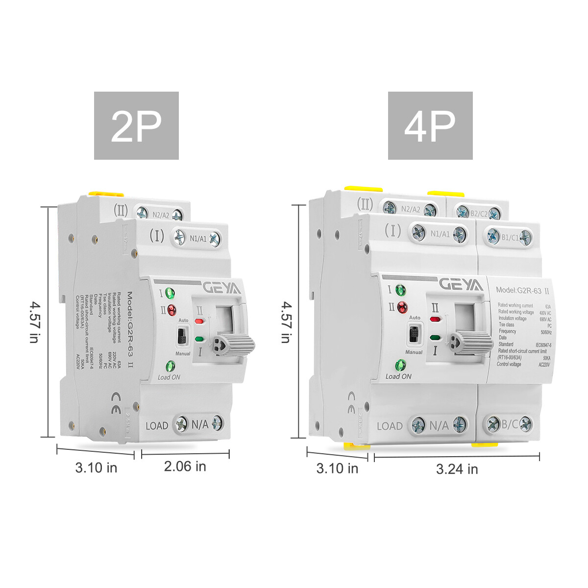 GEYA Mini Dual Power Automatic Transfer Switch Grid to Alternator 2P 63A 110V