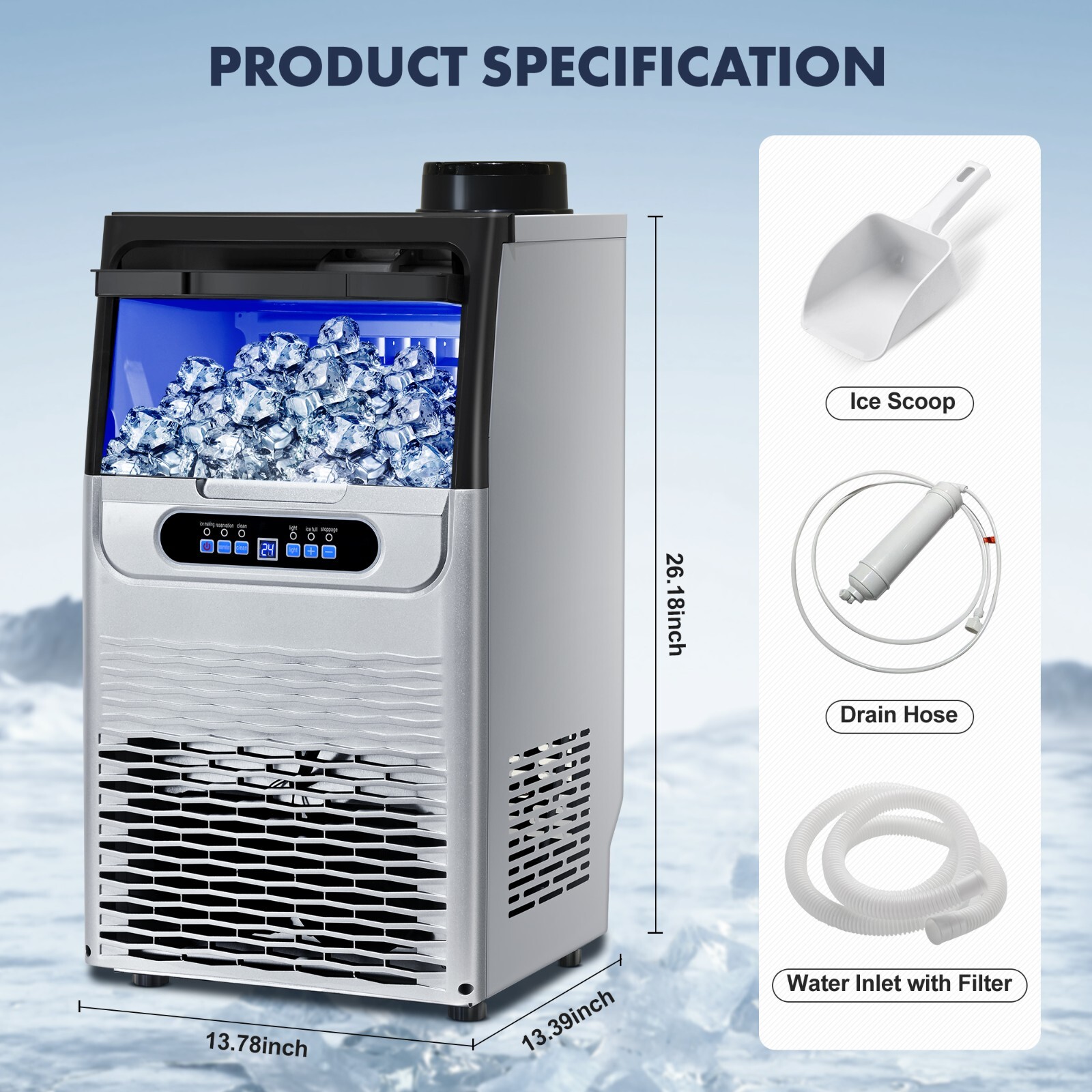 Commercial Ice Maker 150lbs Stainless Steel Built-in Cube Machine Bar Restaurant