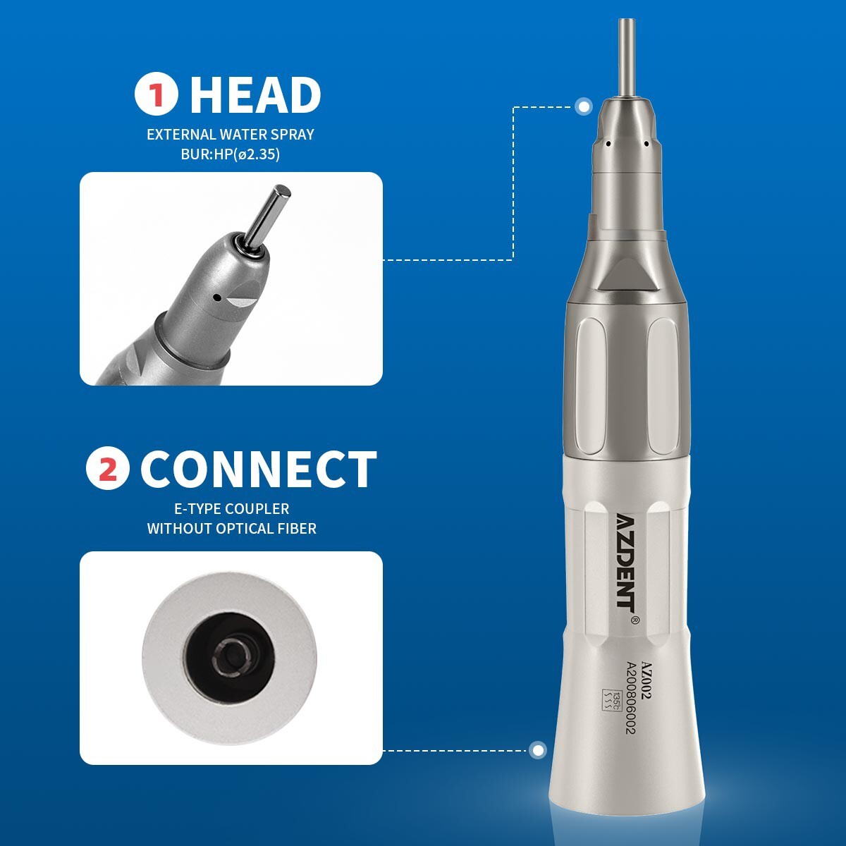 Dental Surgical 1:1 Straight Handpiece Low Speed External Water AZDENT