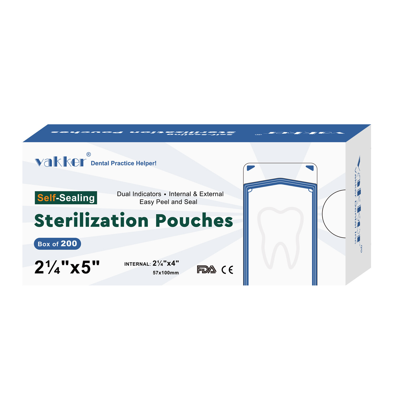 200pcs 2.25″ x 5″ Self Sealing Sterilization Pouches Disposable Autoclave Bags