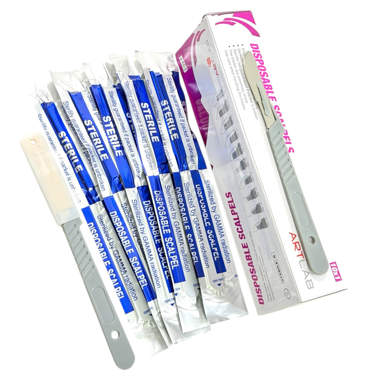 10 PK DISPOSABLE SCALPELS #22-SINGLE USE – DISSECTING, SURGICAL, DERMAPLANING