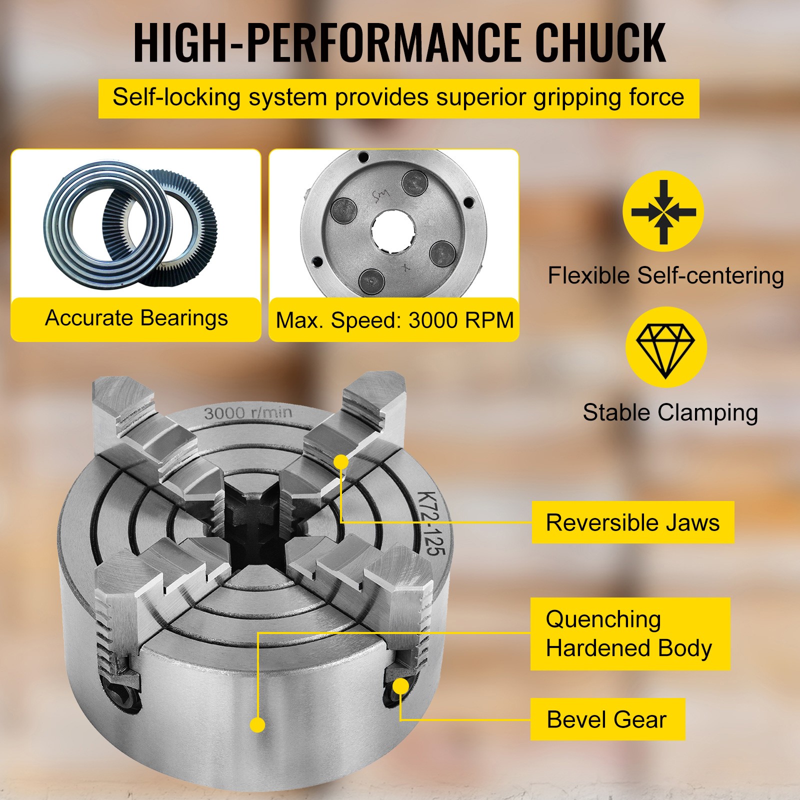 Lathe Chuck K72-125 5″ 4 Jaw Independent LATEST TECHNOLOGY BARGAIN SALE PRO