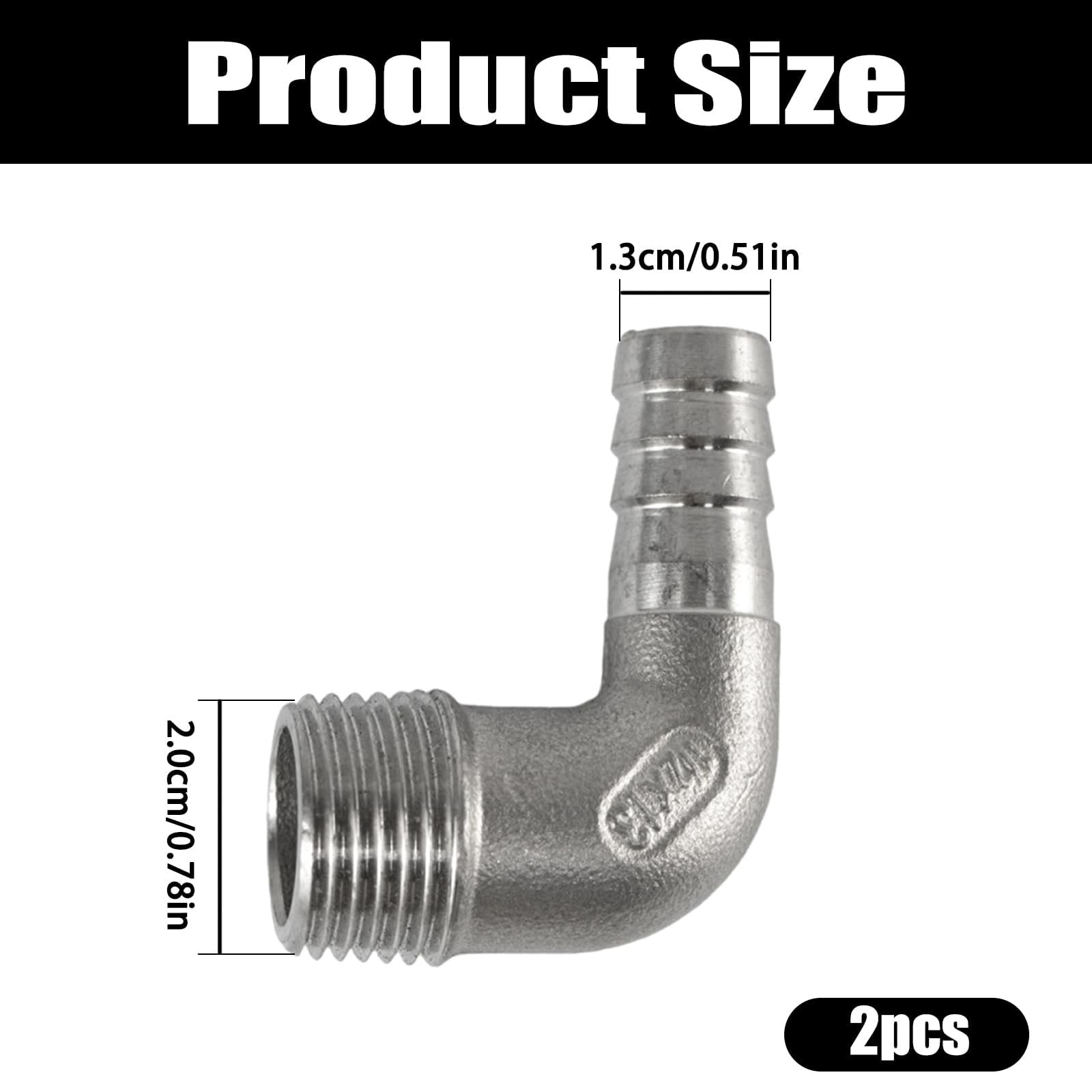 2-Pack 1/2 inch Hose Barb x 1/2 inch Male NPT Adapter – Stainless Steel 90-Degre