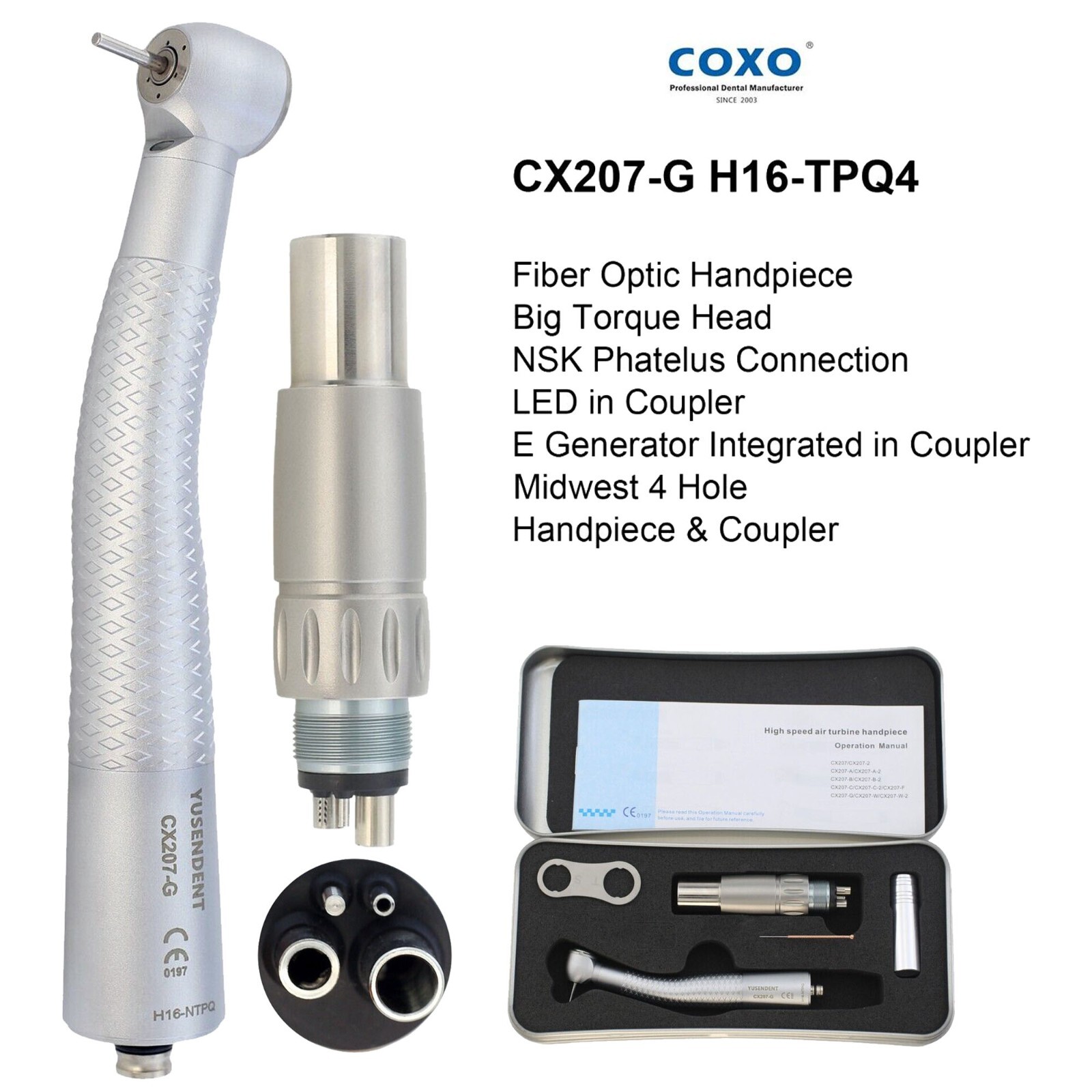 COXO Dental Fiber Optic Turbine High Speed Handpiece For Kavo NSK Coupler 4 6H