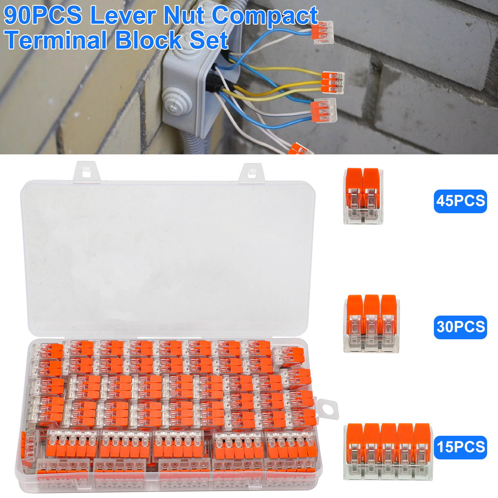 90Pcs For Wago 221 Lever Nuts Compact Splicing Wire Connectors – 2/3/5 Terminal